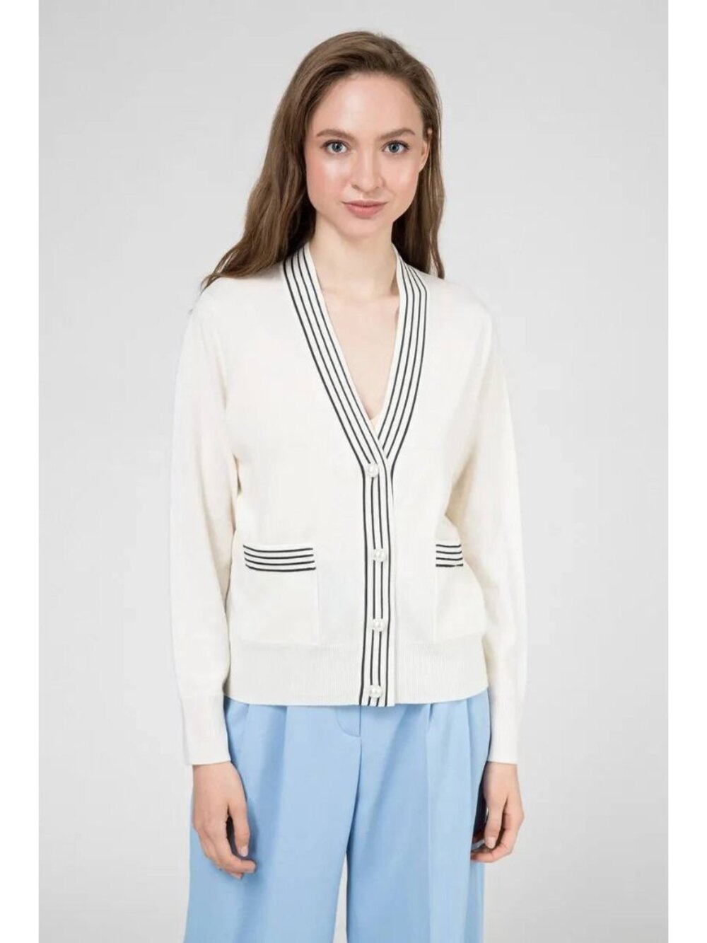 Sandro Cream Pearl Button Detail Wool Cashmere Cardigan Size 2